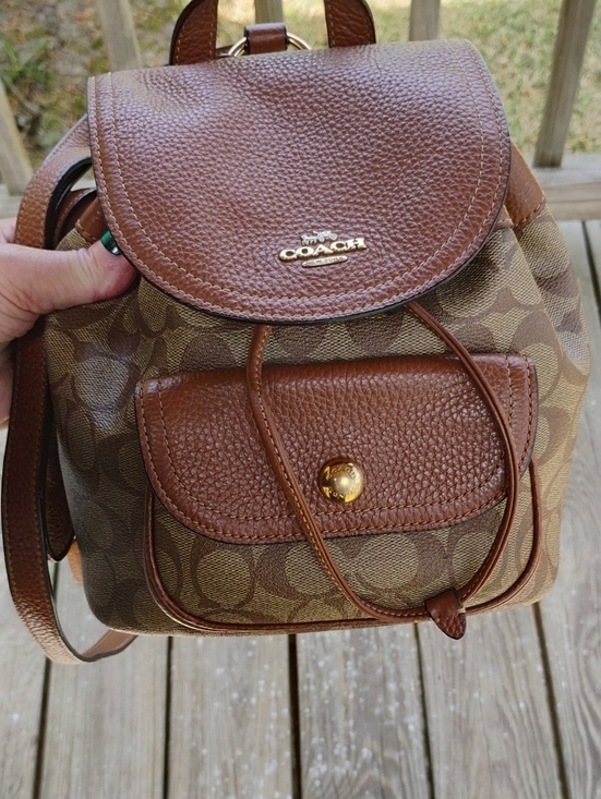Coach Handbags - Coach Tan/Brown Signature Canvas Mini Backpack with Leather Trim